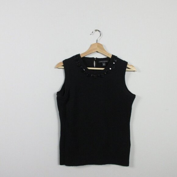 Banana Republic Womens Lambs Wool Cashmere Black Embellished Sweater Tank S 126 - Picture 1 of 9